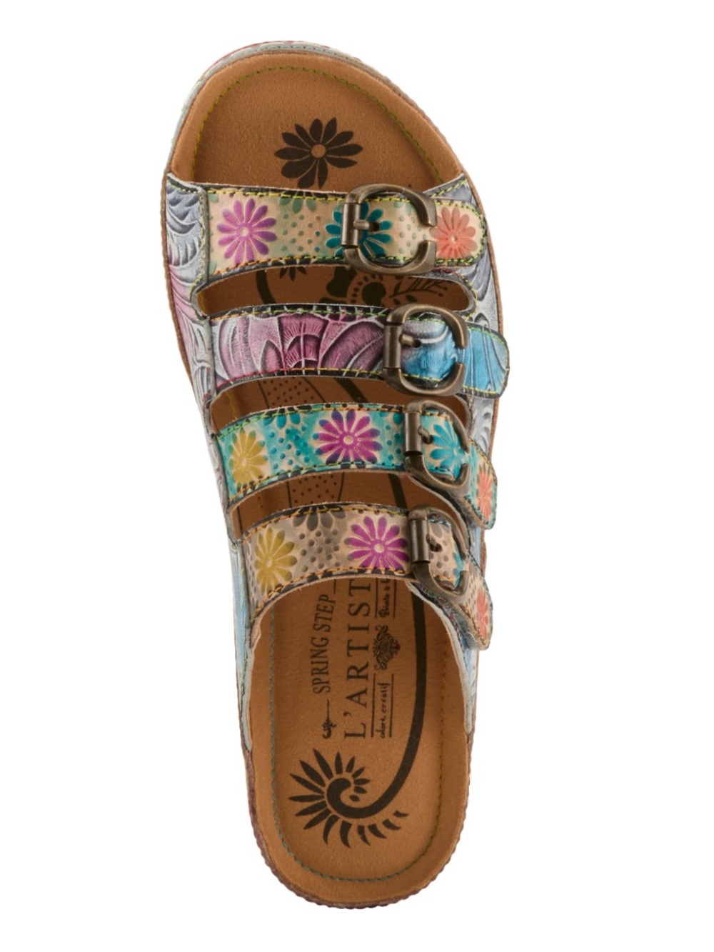 L'ARTISTE Multicolor Floral Buckle Slide Sandals for Women size 40 (US 9/9.5)